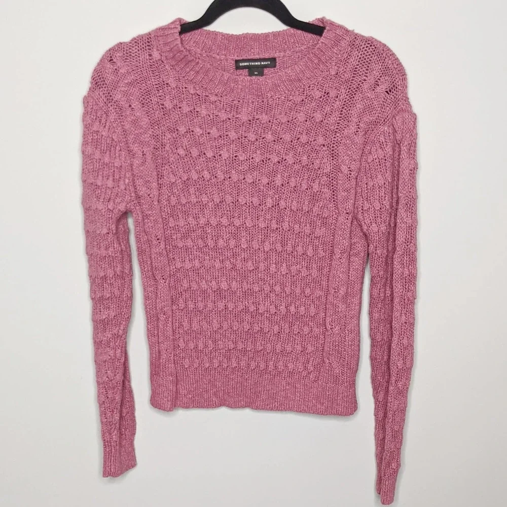 SOMETHING NAVY • Pink Crewneck Cable Knit Sweater Sz XS - Picture 2 of 7